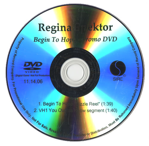 Regina Spektor Begin To Hope promo DVD-R US RGKDRBE499174