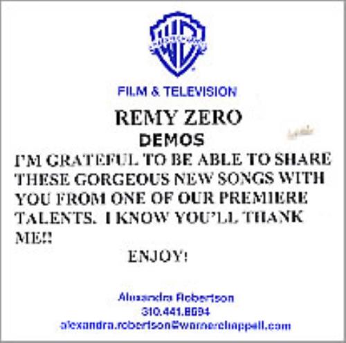 Remy Zero Demos CD-R acetate US RMYCRDE255401