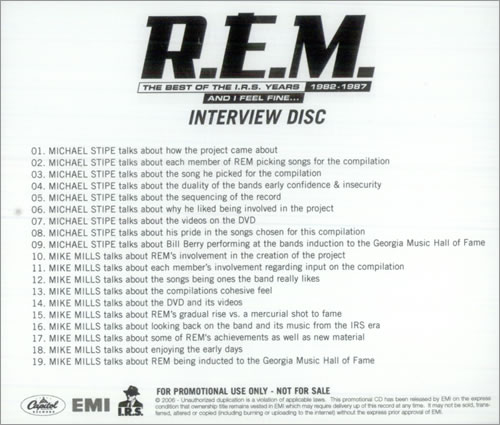 REM And I Feel Fine... - Interview Disc CD-R acetate US REMCRAN516669