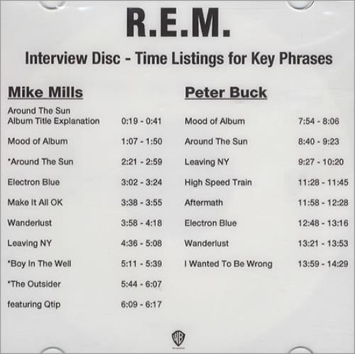 REM Around The Sun - Interview Disc CD-R acetate US REMCRAR410651