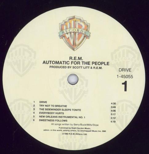 REM Automatic For The People vinyl LP album (LP record) US REMLPAU832285