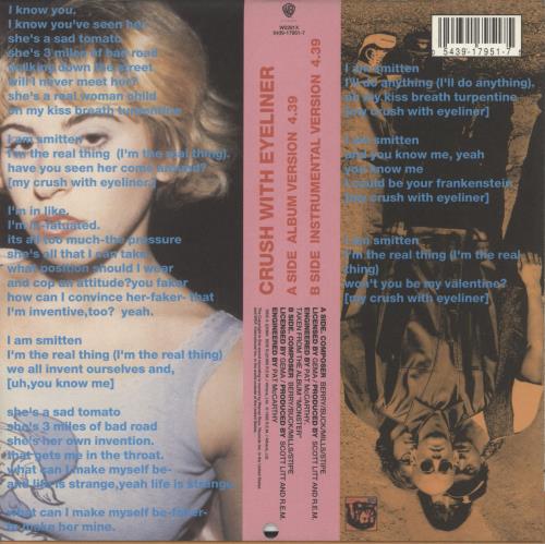 REM Crush With Eyeliner - Orange Vinyl + Calendar 7" vinyl single (7 inch record / 45) UK REM07CR40832