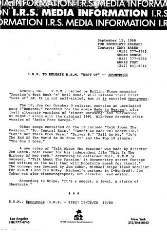 REM Eponymous - Gold Promo Stamped vinyl LP album (LP record) US REMLPEP189322