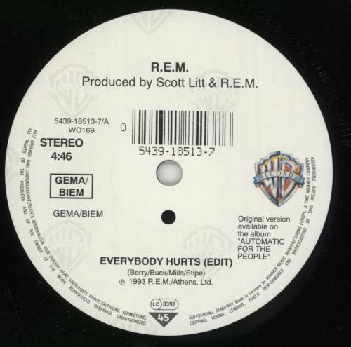 REM Everybody Hurts 7" vinyl single (7 inch record / 45) UK REM07EV53488