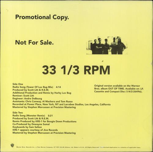 REM Radio Song (Tower Of Luv Bug Mix) 12" vinyl single (12 inch record / Maxi-single) US REM12RA03887