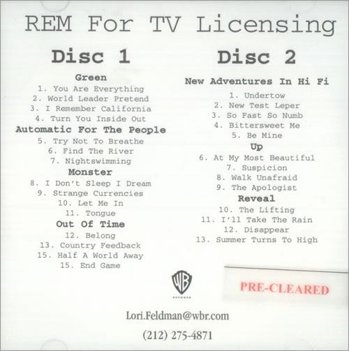 REM REM For TV Licensing CD-R acetate US REMCRRE540580