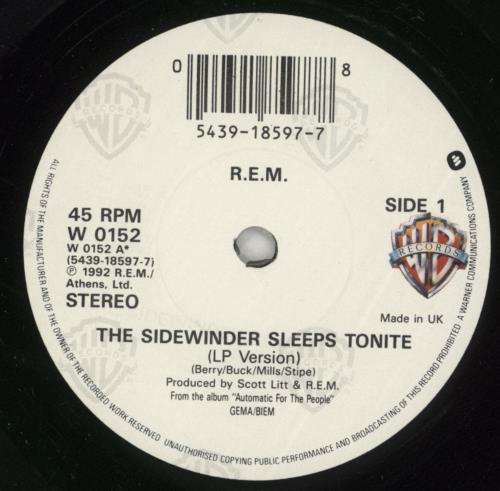 REM The Sidewinder Sleeps Tonight 7" vinyl single (7 inch record / 45) UK REM07TH77045