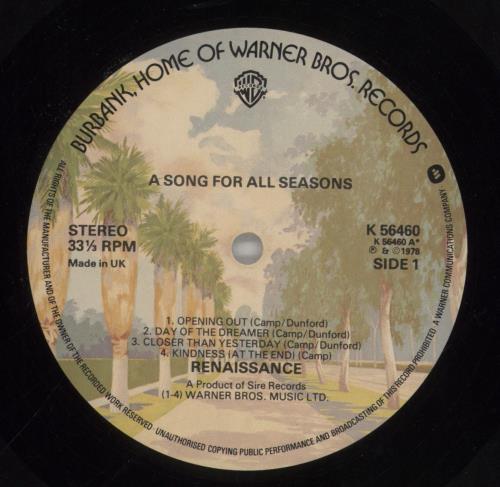 Renaissance A Song For All Seasons - 1st - Complete vinyl LP album (LP record) UK RENLPAS98730