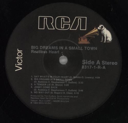 Restless Heart Big Dreams In A Small Town vinyl LP album (LP record) US R0XLPBI612397