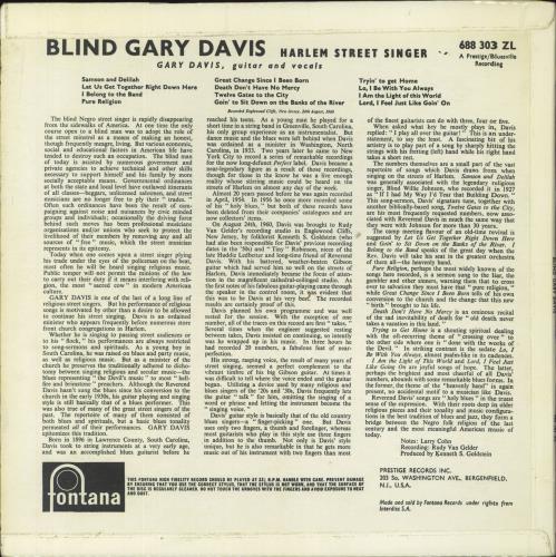 Rev. Gary Davis Harlem Street Singer vinyl LP album (LP record) UK RVDLPHA527904