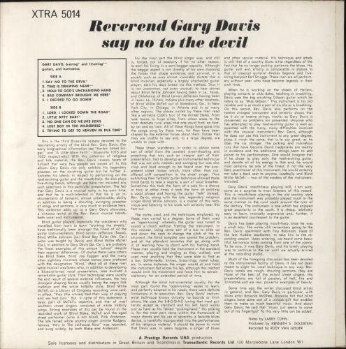 Rev. Gary Davis Say No The Devil vinyl LP album (LP record) UK RVDLPSA648314