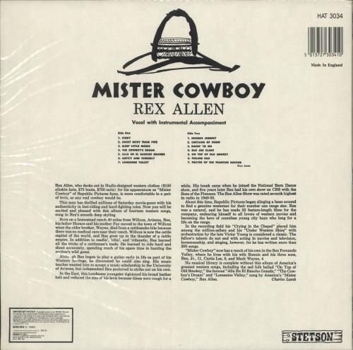 Rex Allen Mister Cowboy vinyl LP album (LP record) UK ZX8LPMI721509