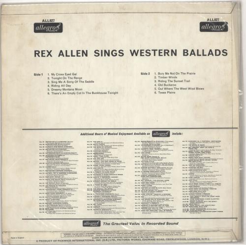 Rex Allen Rex Allen Sings Western Ballads vinyl LP album (LP record) UK ZX8LPRE721465