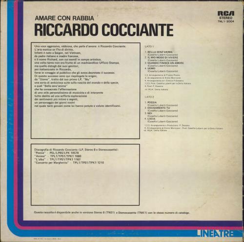 Riccardo Cocciante Amare Con Rabbia vinyl LP album (LP record) Italian RJQLPAM809149