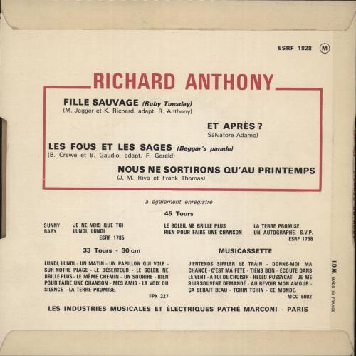 Richard Anthony Fille Sauvage EP 7" vinyl single (7 inch record / 45) French RHT07FI488870