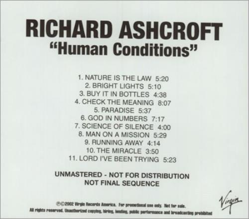 Richard Ashcroft Human Conditions CD-R acetate US CFTCRHU389547