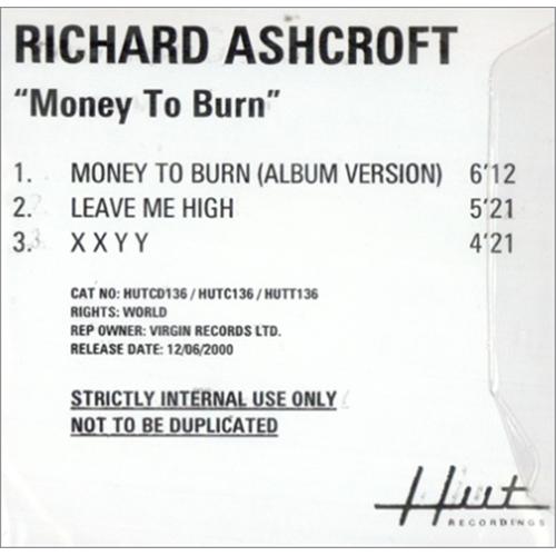 Richard Ashcroft Money To Burn CD-R acetate US CFTCRMO202116