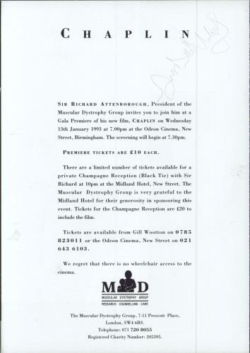 Richard Attenborough Chaplin - Autographed Handbill handbill UK RA2HBCH268976