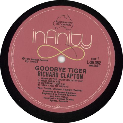Richard Clapton Goodbye Tiger vinyl LP album (LP record) Australian 0Y4LPGO738046