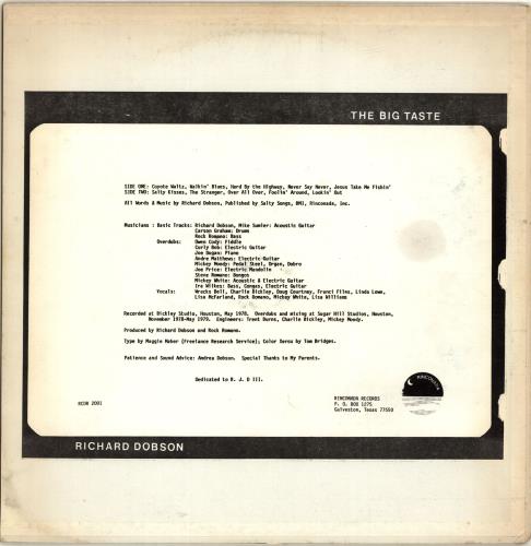 Richard Dobson The Big Taste vinyl LP album (LP record) US X1JLPTH692710