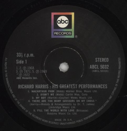Richard Harris His Greatest Performances vinyl LP album (LP record) UK RHRLPHI687160