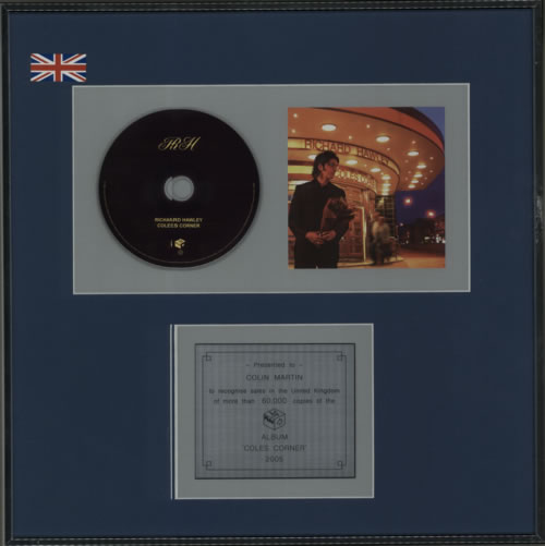 Richard Hawley Coles Corner - Silver award in-house award disc UK WLEAICO601005
