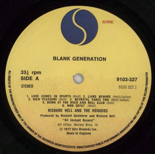 Richard Hell & Voidoids Blank Generation - EX vinyl LP album (LP record) UK RIHLPBL684664