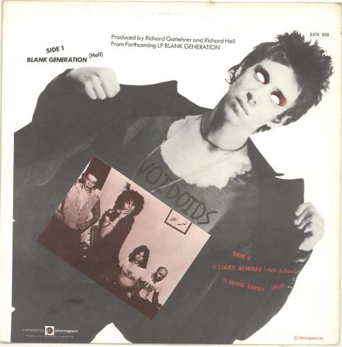 Richard Hell & Voidoids Blank Generation 12" vinyl single (12 inch record / Maxi-single) Belgian RIH12BL238628
