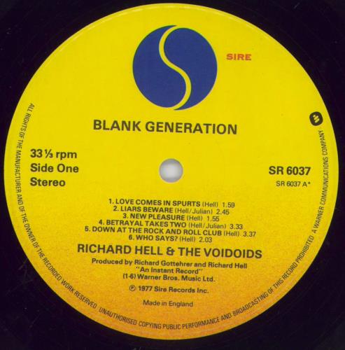 Richard Hell & Voidoids Blank Generation vinyl LP album (LP record) UK RIHLPBL829644