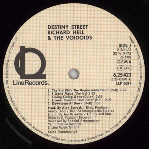 Richard Hell & Voidoids Destiny Street vinyl LP album (LP record) German RIHLPDE869908