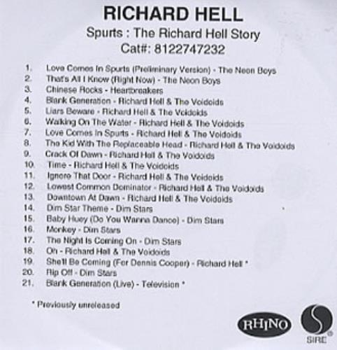 Richard Hell & Voidoids Spurts: The Richard Hell Story CD-R acetate UK RIHCRSP339825