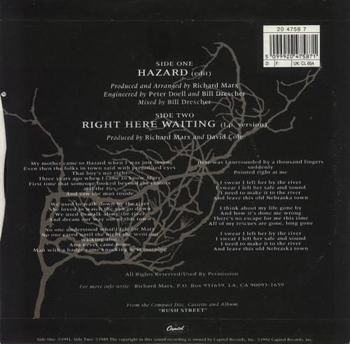 Richard Marx Hazard 7" vinyl single (7 inch record / 45) UK MRX07HA99328