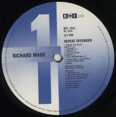 Richard Marx Repeat Offender vinyl LP album (LP record) UK MRXLPRE288725