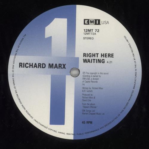 Richard Marx Right Here Waiting 12" vinyl single (12 inch record / Maxi-single) UK MRX12RI28050