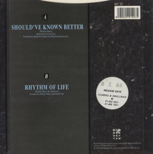 Richard Marx Should've Known Better 7" vinyl single (7 inch record / 45) UK MRX07SH105432