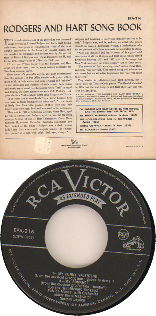 Richard Rodgers Rodgers And Hart Song Book 7" vinyl single (7 inch record / 45) US RRD07RO641848