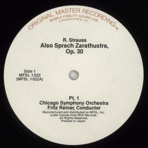 Richard Strauss Also Sprach Zarathustra vinyl LP album (LP record) US RG6LPAL640046