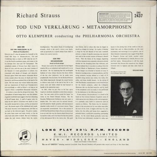 Richard Strauss Death And Transfiguration / Metamorphosen vinyl LP album (LP record) UK RG6LPDE836747