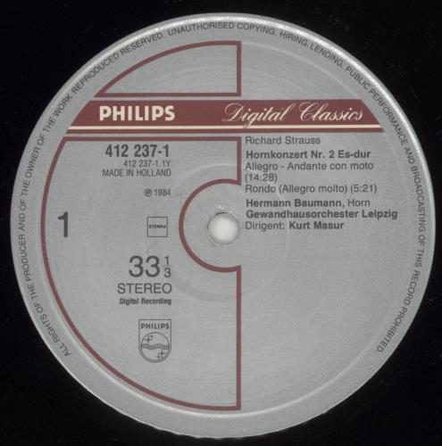 Richard Strauss Strauss: Horn Concertos Nos. 1&2  Concertino For Horn vinyl LP album (LP record) Dutch RG6LPST879134