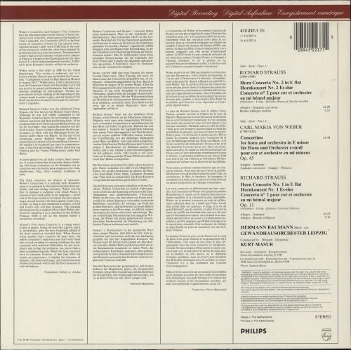 Richard Strauss Strauss: Horn Concertos Nos. 1&2  Concertino For Horn vinyl LP album (LP record) Dutch RG6LPST879134