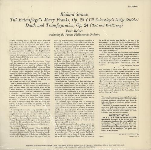 Richard Strauss Till Eulenspiegel / Death And Transfiguration - 180gram vinyl LP album (LP record) US RG6LPTI874671