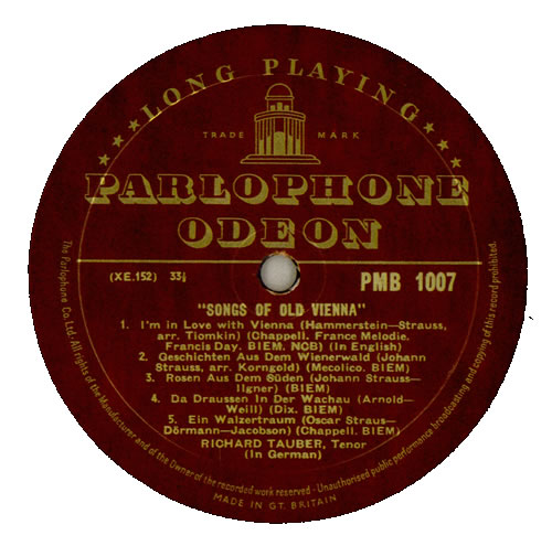 Richard Tauber Songs of Old Vienna 10" vinyl single (10 inch record) UK R1G10SO535250