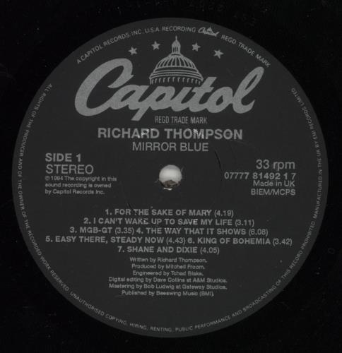 Richard Thompson Mirror Blue vinyl LP album (LP record) UK RTHLPMI616603