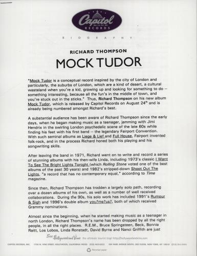 Richard Thompson Mock Tudor media press pack US RTHPPMO149410