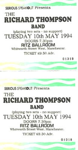 Richard Thompson Ritz Ballroom concert ticket UK RTHTIRI340145