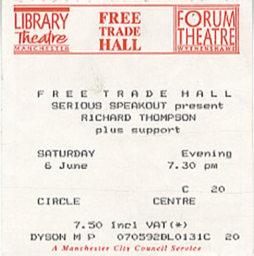 Richard Thompson Tour Programme & Ticket tour programme UK RTHTRTO340391