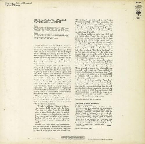 Richard Wagner Bernstein Conducts Wagner vinyl LP album (LP record) UK WGXLPBE799970