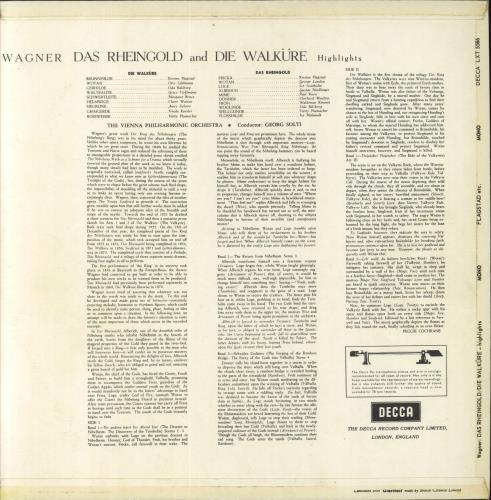 Richard Wagner Das Rheingold and Die Walk�re Highlights vinyl LP album (LP record) UK WGXLPDA764500