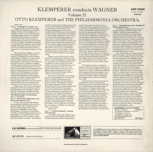 Richard Wagner Klemperer Conducts Wagner Volume 2 vinyl LP album (LP record) UK WGXLPKL877754
