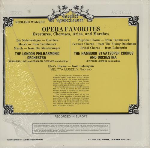 Richard Wagner Opera Favorites vinyl LP album (LP record) US WGXLPOP760668